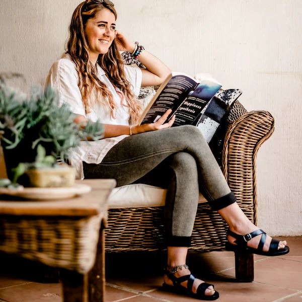 Groundcover Ladies Broad Strap Leather Sandal - Navy Sandals Groundcover