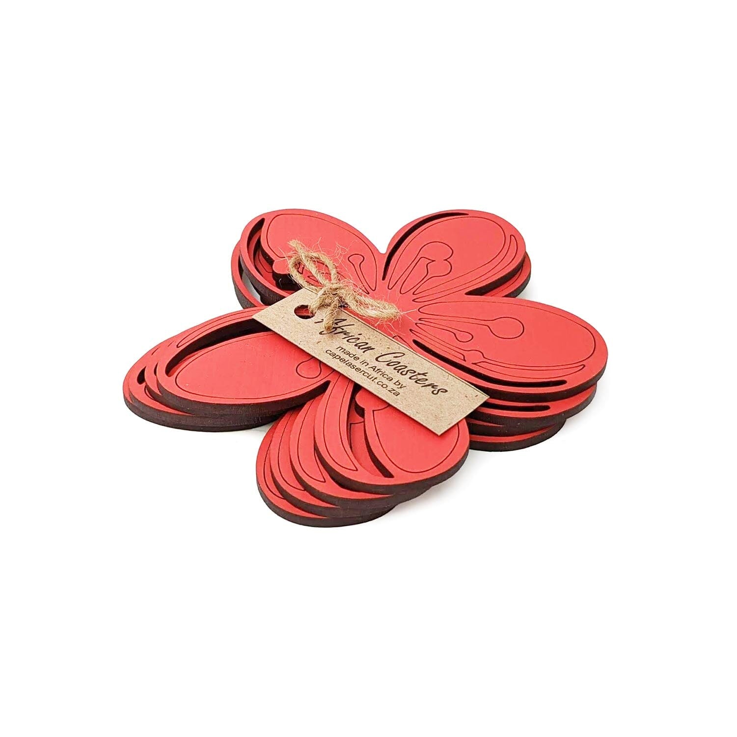 Cape Lasercut African Iris Coaster Sets Tableware Cape Lasercut red