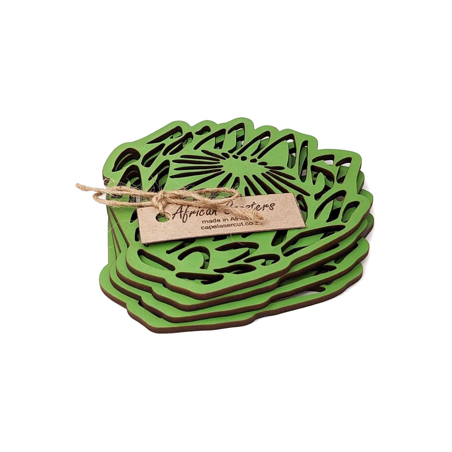 Cape Lasercut Protea Coaster Sets Tableware Cape Lasercut green