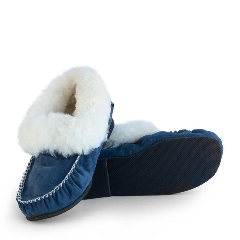 Groundcover Navy Sheepskin & Wool Moccasin Slippers Slippers Groundcover