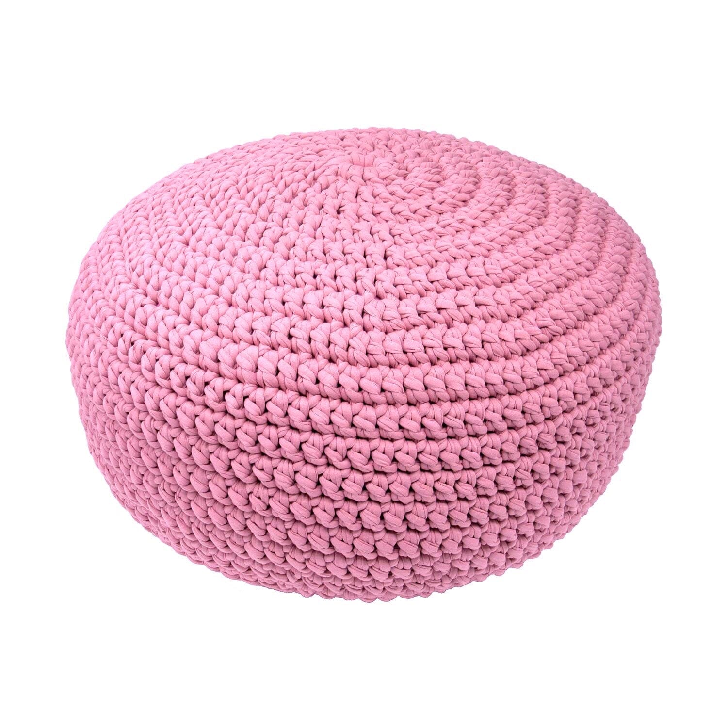 Made by Artisans Candy Pink Cotton Crochet Floor Pebble Ottomans & Floor Pebbles Made by Artisans