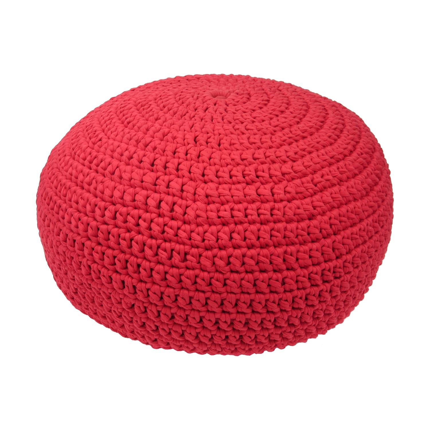 Made by Artisans Red Cotton Crochet Floor Pebble Ottomans & Floor Pebbles Made by Artisans