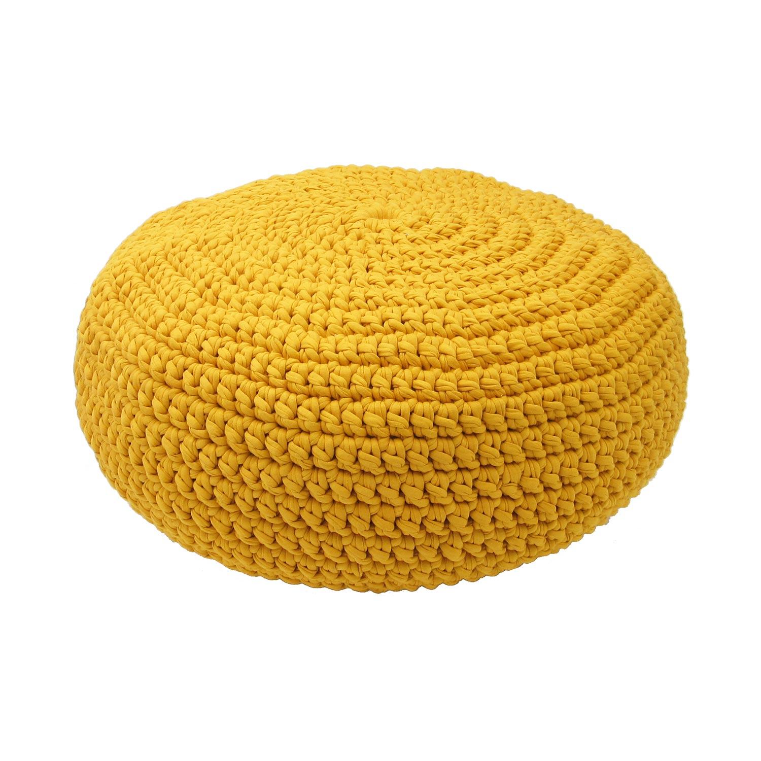 Made by Artisans Mustard Yellow Cotton Crochet Floor Pebble Ottomans & Floor Pebbles Made by Artisans