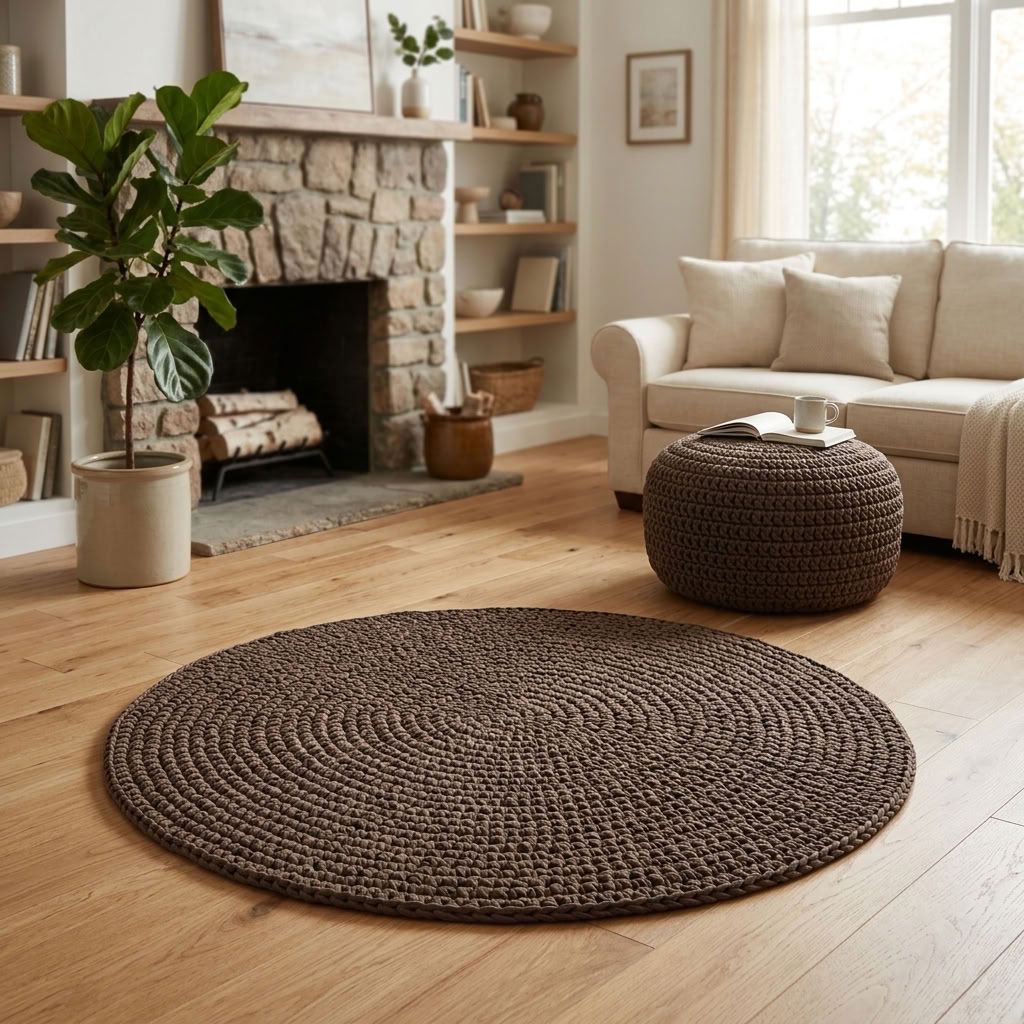 Cotton Crochet Round Mats Round Mats Made by Artisans Dark Brown 80cm 