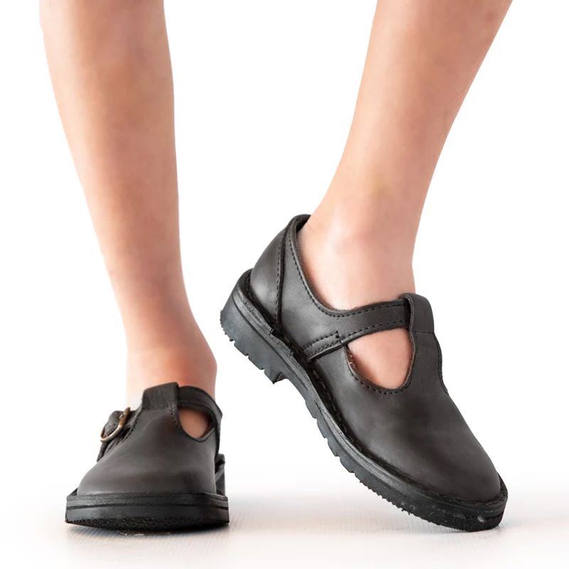 Groundcover Kids T-Bar School Shoe - Black Shoes Groundcover 