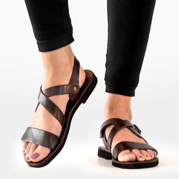 Groundcover Ladies Broad Strap Leather Sandal - Brown Sandals Groundcover 