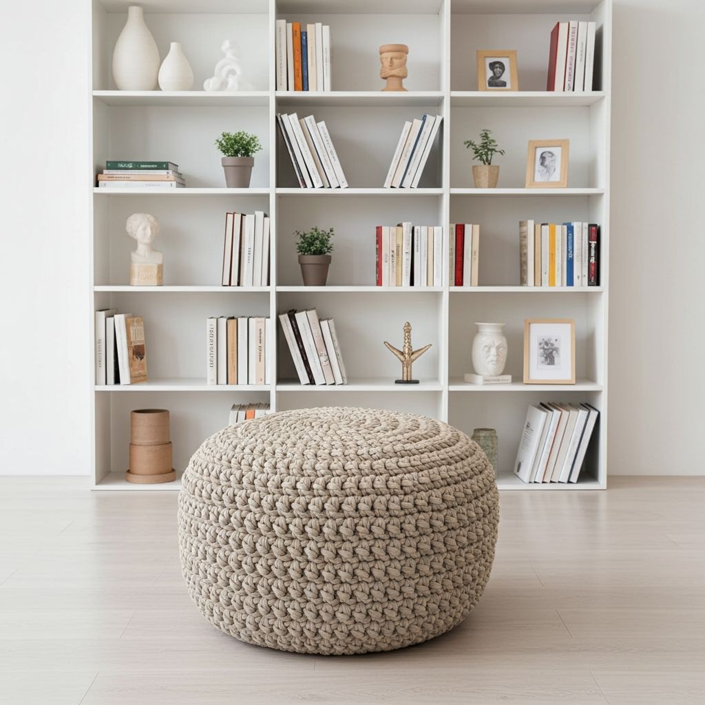 MBA Cotton Crochet Floor Pebble - Stone Beige Ottomans & Floor Pebbles Made by Artisans 