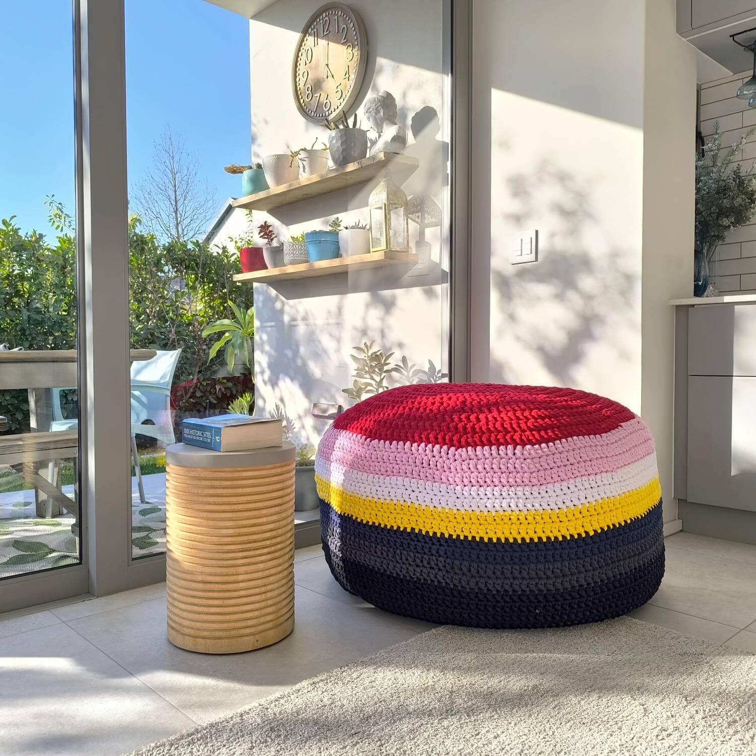 MBA Oversized Cotton Crochet Floor Pebble - Rainbow Ottomans & Floor Pebbles Made by Artisans