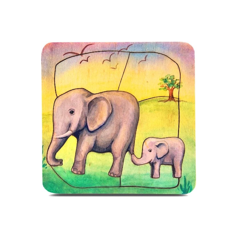 Waldorf-Inspired Wooden Animal Puzzles Baby Toys Envirokid Elephant 