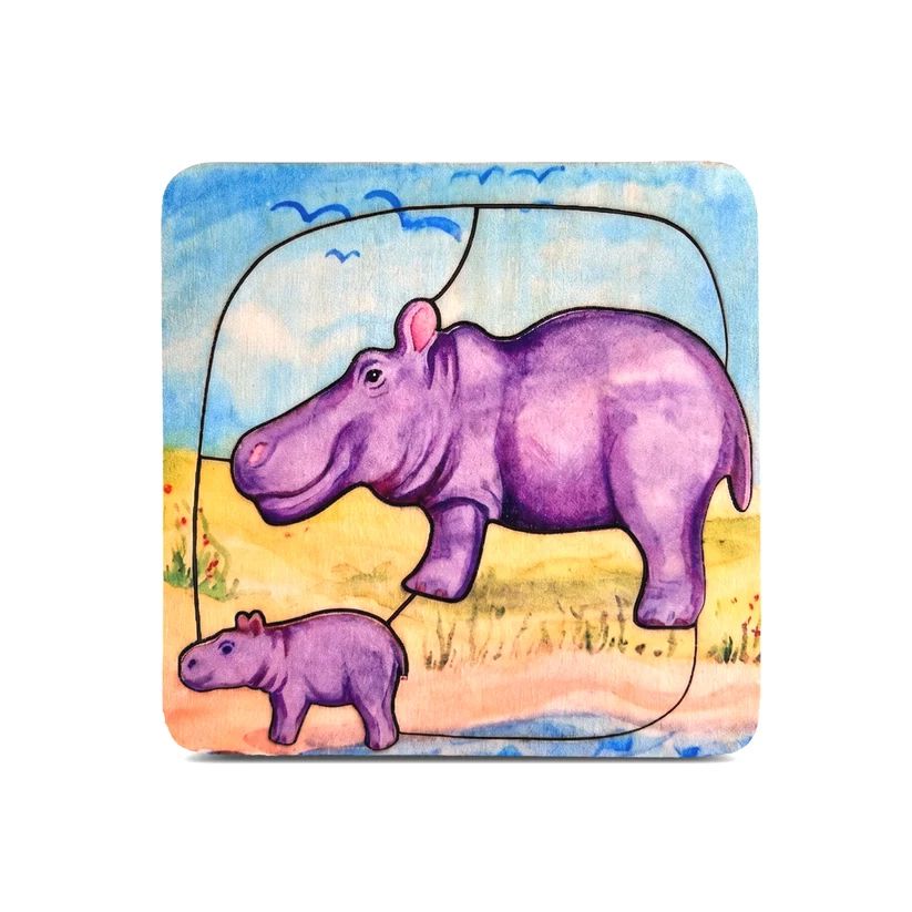 Waldorf-Inspired Wooden Animal Puzzles Baby Toys Envirokid Hippo 