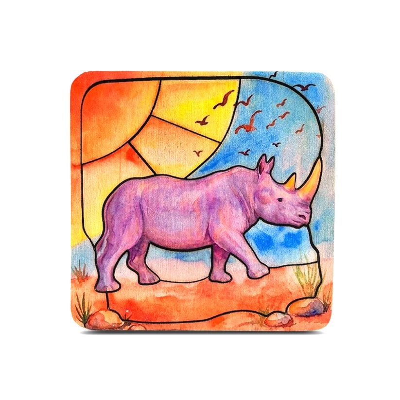 Waldorf-Inspired Wooden Animal Puzzles Baby Toys Envirokid Rhino 