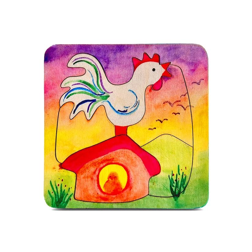 Waldorf-Inspired Wooden Animal Puzzles Baby Toys Envirokid Rooster 