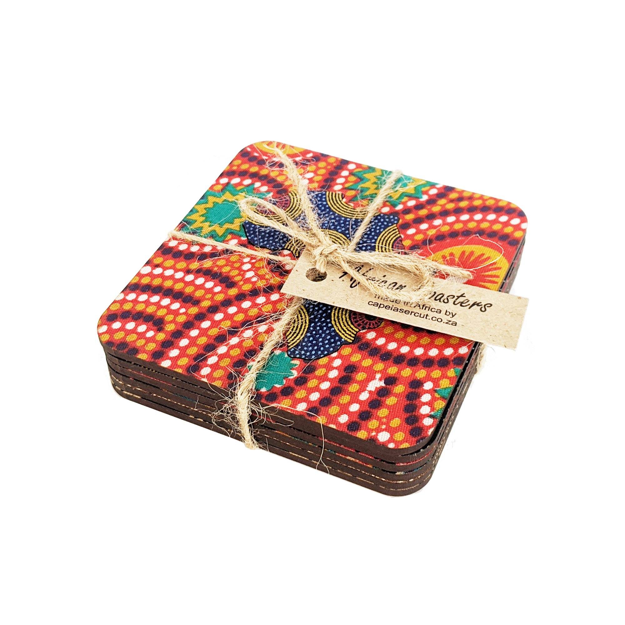 Cape Lasercut African Big-5 Shweshwe Coaster Set Tableware Cape Lasercut 