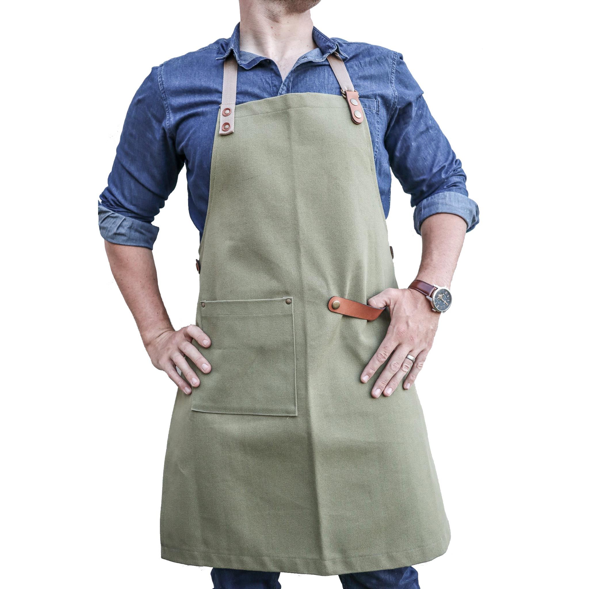 PdJ Cotton Canvas & Leather Aprons Aprons Pieter de Jager Olive Green 